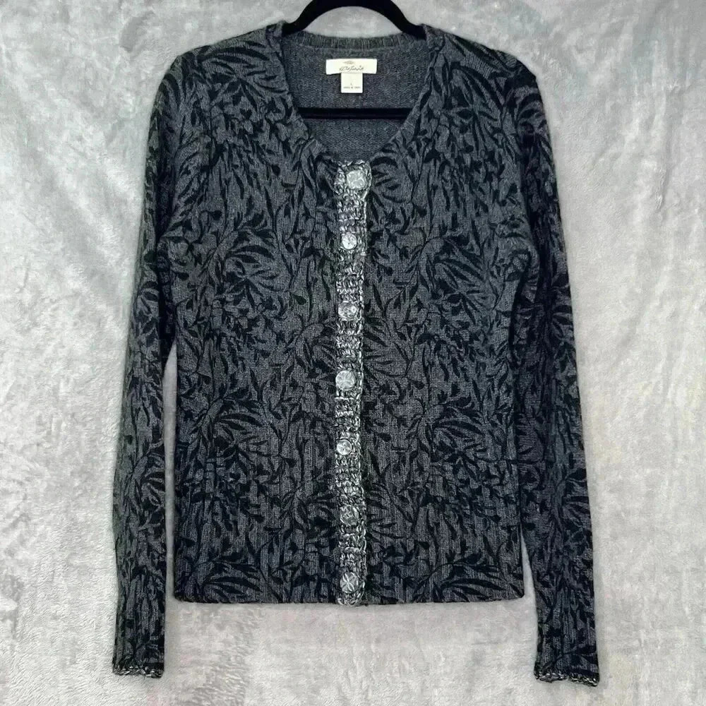 Bob Timberlake Women's L Lambswool Rabbit‎ Hair Blend Cardigan Sweater Gray
